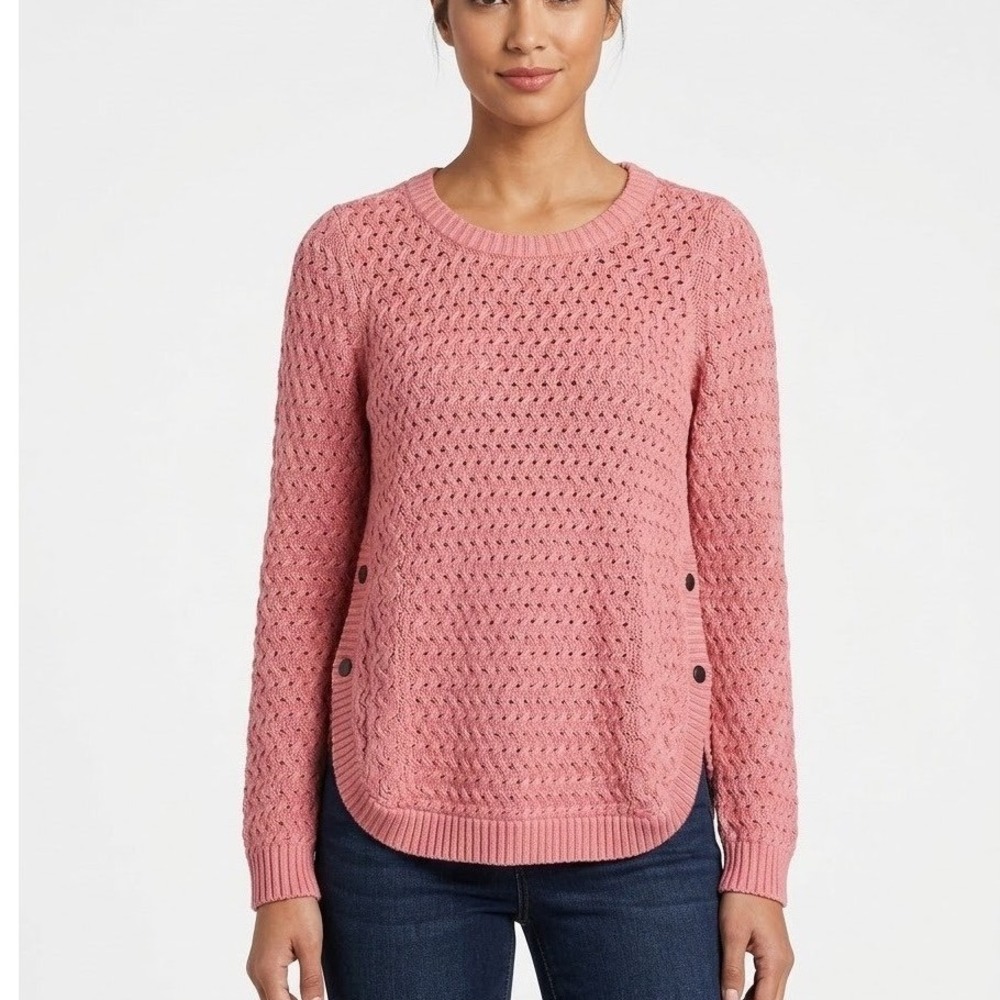 Venus Pink Pointelle Cable Knit Sweater Side Snap Buttons Womens Medium